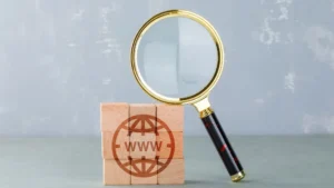 lupa e caixa com as letas www estampadas